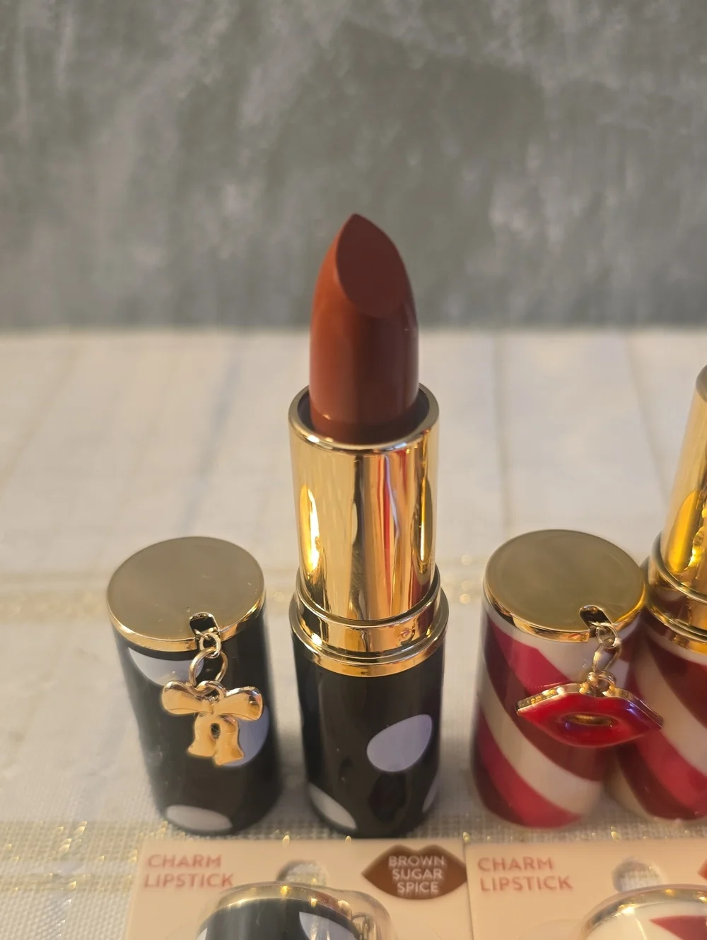 3 Charm Lipstick Trio - Red, Brown, Pink New Sealed